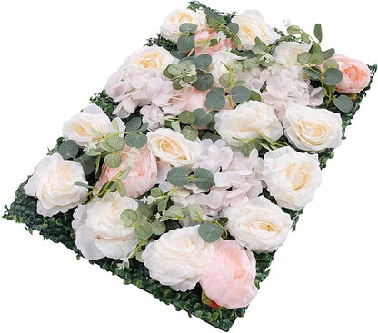 Artificial Flower Wall Panels, Silk Wedding Flower Wall Backdrop Panel, 3D Floral Panel Artificial Floral Wall Mat Flower Screen for Photo Party Wedding Wall Background Decor (6PCS White+Pink)
