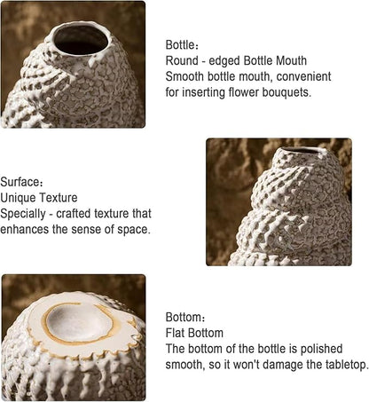 Unique White Ceramic Conch Vase - Cute Wabi-Sabi Style Handmade Flower Vase,Charming Modern Boho Ins Style Decorative Vases for Flowers,Great for Living Room,Shelf,Bookshelf and Entryway Décor