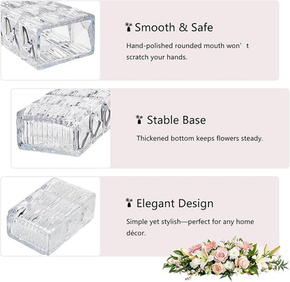 VECELO Crystal Glass Vase - Textured Clear Flower Vase for Fresh Flowers & Hydroponic Plants, Modern Decorative Centerpiece for Dining Table, Coffee Table & Home Décor, 9.06 Inches