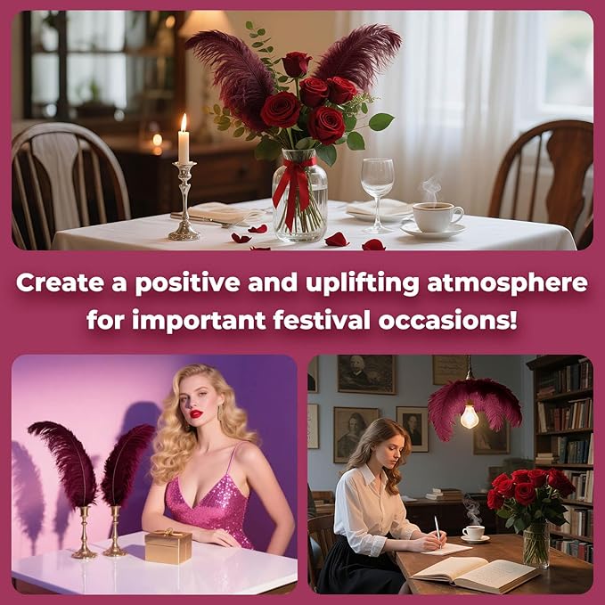 Piokio 20 pcs Burgundy Ostrich Feathers 12-14 inch(30-35 cm) Bulk for and DIY Clothes Decoration, Gatsby Decorations Wedding Party Centerpieces, Easter
