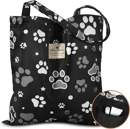Aesthetic Cotton Tote Bag for Women - Reusable Shoulder Bag with Buckle Fabric Bag for Gym, Travel, Work