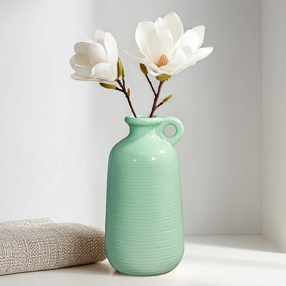 Sunddo Ceramic Flower Vase 10 Inch - Green Decorative Vases with Handle, Modern Vase for Home Decor, Mantel, Living Room, Bedroom, Table, Bedroom Decor