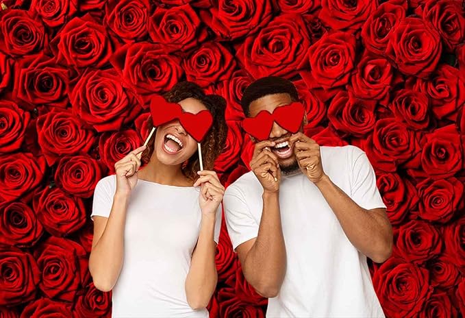 Red Rose Backdrop Flowers Rose Wall Photo Background Valentine's Day Backdrop Wedding Bridal Shower Photo Booth Mother's Day Birthday Party Dessert Table Banner Lovers Portraits Props 10x7ft