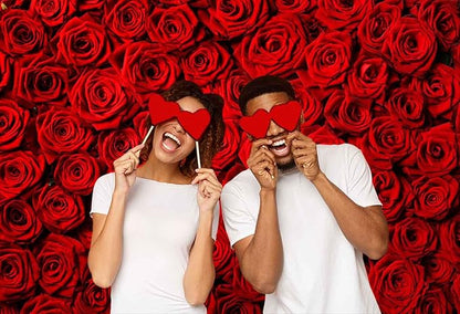 Red Rose Backdrop Flowers Rose Wall Photo Background Valentine's Day Backdrop Wedding Bridal Shower Photo Booth Mother's Day Birthday Party Dessert Table Banner Lovers Portraits Props 10x7ft