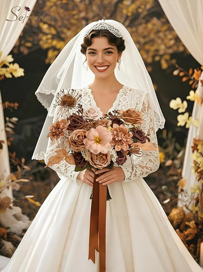 Serwalin Artificial Flowers,Brown & Apricot Fake Silk Flowers for DIY Wedding Bouquets Bridal Shower Centerpieces Floral Arrangements Party Tables Home Decorations