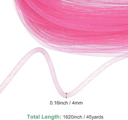 Mesh Tube Ribbon 45 Yards, 4mm Elastic Fabric Ribbons Mesh Tubing for Crafts/Gift Wrapping/Flower Bouquets/Wedding/Birthday/Holiday/Wreaths Christmas/Decoration[Pink]