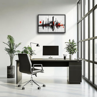Black White Red City Wall Art City Skyline Pictures Wall Decor Large Abstract Canvas Prints Painting Framed Artwork Decoration Above Bed for Bedroom Living Room Gallery Office 36"x24"