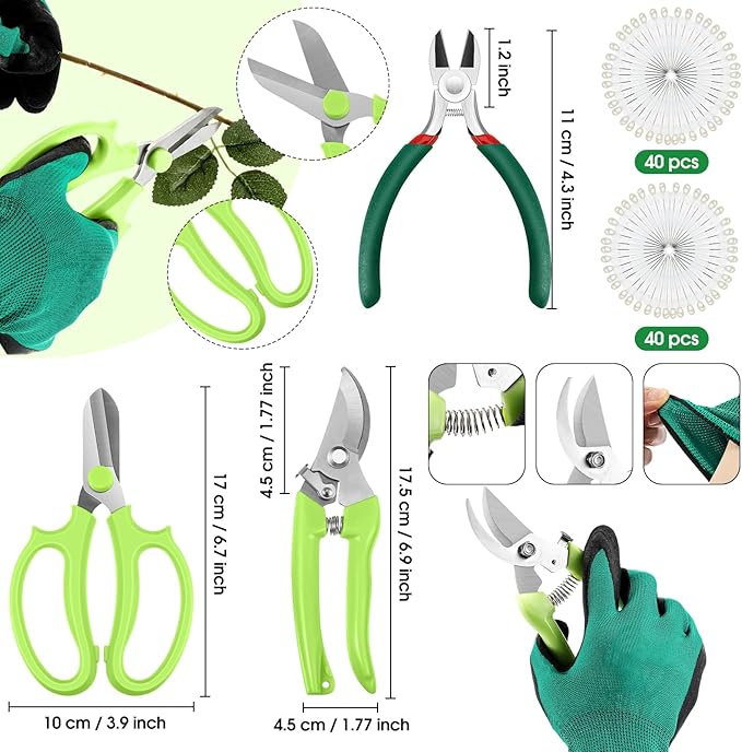 WILLBOND 207 Pcs Flower Arrangement Supplies Christmas Green Florist Garden Tools Gift Kit for Women Include Bag Thorn Remover Rose Stripper Outdoor Hand Tools Stem Pruning Shear Gloves Stem Wire Etc