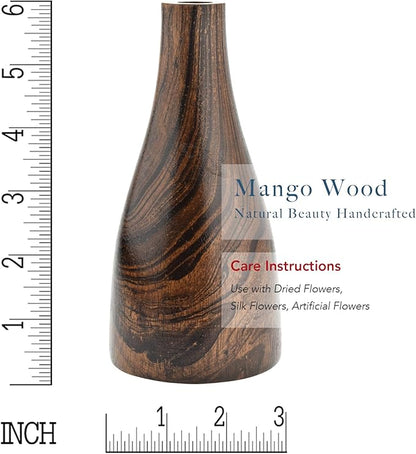 Aeravida 6-inch Artistic Grain Pattern Natural Mango Tree Wood Flower Vase | Mango Tree Wood Flower Vase | Handmade Home Office Table Vase| Flower Vases Decorative for Living Room (1PCS)