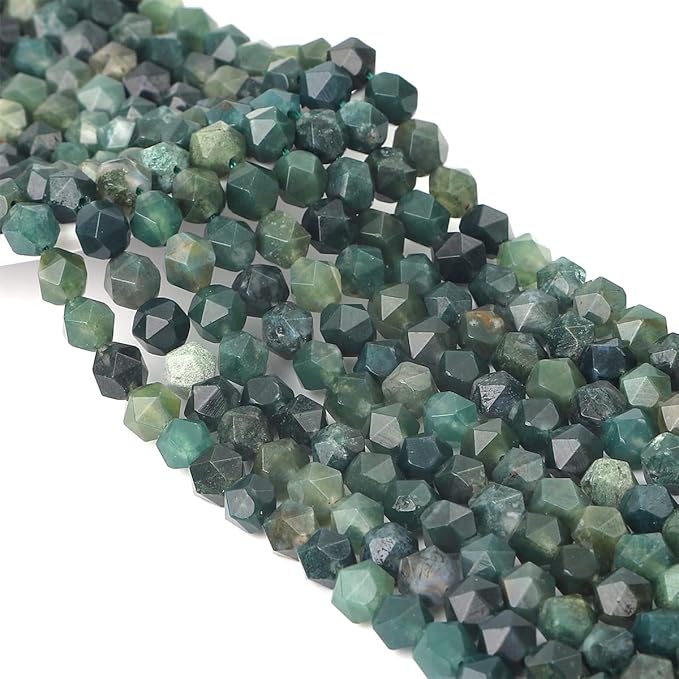 Faceted Natural Moss Agate Stone Round Beads 10mm 36cm/Strand for Jewelry Making