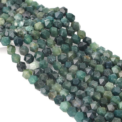 Faceted Natural Moss Agate Stone Round Beads 10mm 36cm/Strand for Jewelry Making