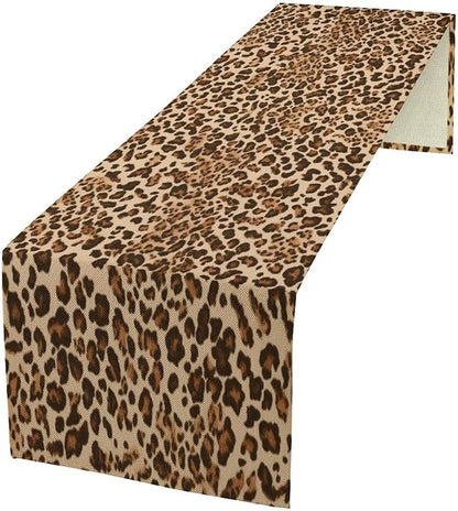 Leopard Skin Print Table Runner, Rustic Cottage Country Farmhouse Wildlife Safari Animal Skin Print Dinner Runner for Home Kitchen Dining Table Party Holiday Decor Brown 13x90in