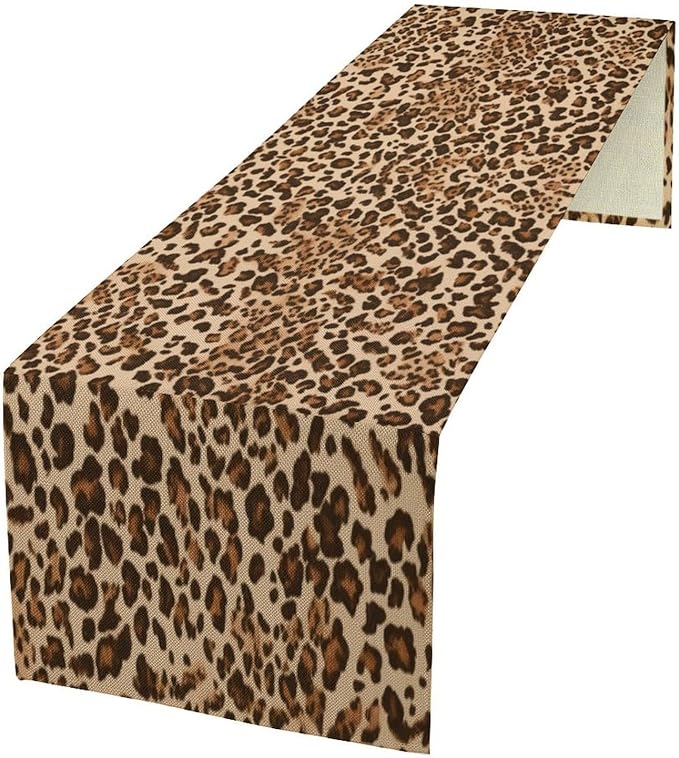 Leopard Skin Print Table Runner, Rustic Cottage Country Farmhouse Wildlife Safari Animal Skin Print Dinner Runner for Home Kitchen Dining Table Party Holiday Decor Brown 13x36in