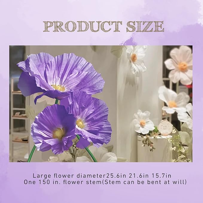 Giant Flowers for Decoration, Large Artificial Flower Art Home Decor for Wedding Reception Arrangement Birthday Party Bridal Shower Baby Shower Shop Window Display Photography Props 3 Pack (Purple)