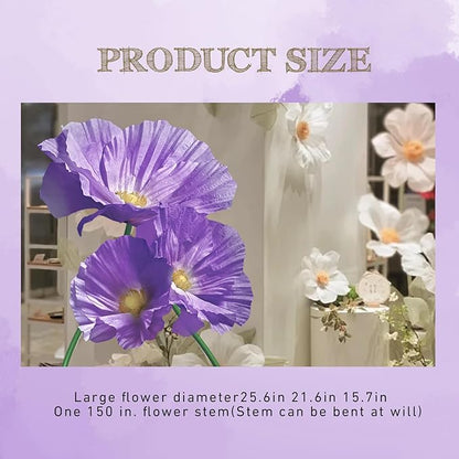 Giant Flowers for Decoration, Large Artificial Flower Art Home Decor for Wedding Reception Arrangement Birthday Party Bridal Shower Baby Shower Shop Window Display Photography Props 3 Pack (Purple)