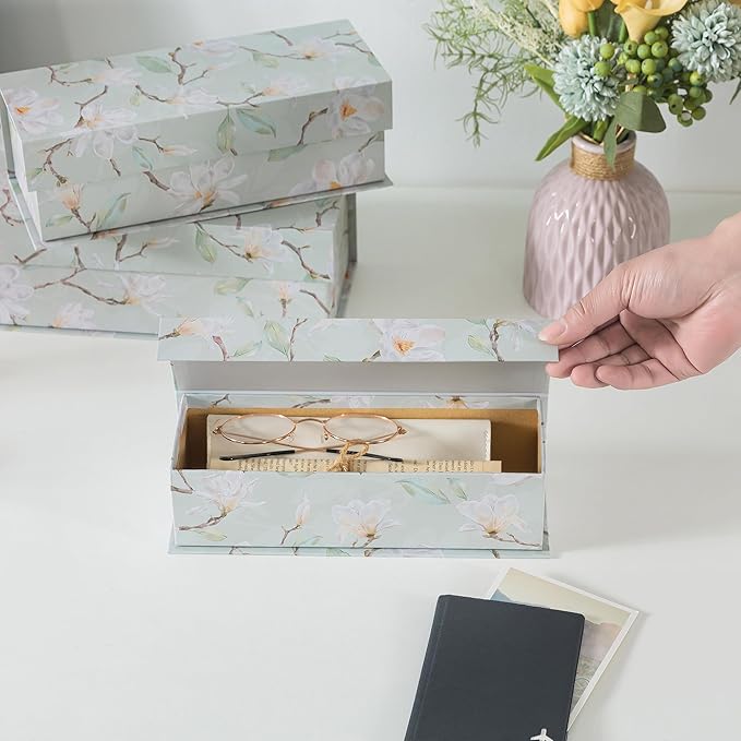 Soul & Lane Decorative Storage Boxes with Lids, Set of 3 Cardboard Boxes for Home Décor and Documents, Memory Organizers for Keepsakes with Magnetic Closure, Photo Storage, Ethereal Blossom