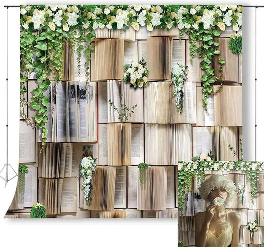 10x10ft Books Backdrop for Photography Flower Garlend Book Pages Wedding Party Backdrop Kids Birthday Party Banner Baby Shower Photoshoot Booth Props KUBDJ737