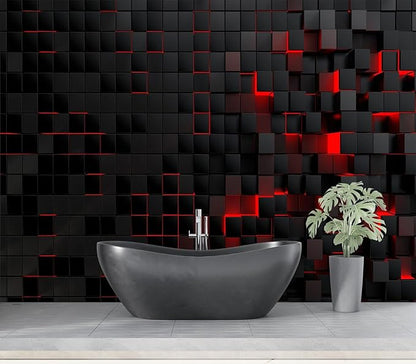 Eierme-Black and red Square Background Mural Wallpaper Peel and Stick 90" x 67"