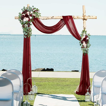 Ponatia Burgundy Wedding Artificial Arch Flowers Kit (Pack of 3) With 26Ft Shiny Arch Draping Fabric for Ceremony and Reception Backdrop Decoration (Burgundy & Blush)