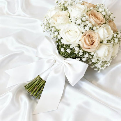 1-1/2" x 25 Yards Satin Ribbon, White Silk Ribbon Ideal for Gift Wrapping, Floral Bouquets, Crafts, Wedding Party Decorations, Christmas and Sewing Projects