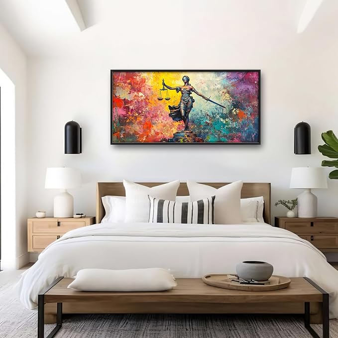 Extra Large Lady Justice Framed Wall Art for Living Room,Oversized Scales of Justice Pictures Wall Decor,Abstract Colorful Canvas Print Painting Modern Artwork Bedroom Office Bathroom 60L x 30W