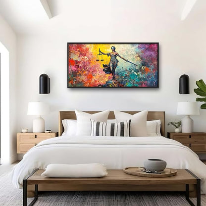 Extra Large Lady Justice Framed Wall Art for Living Room,Oversized Scales of Justice Pictures Wall Decor,Abstract Colorful Canvas Print Painting Modern Artwork Bedroom Office Bathroom 60L x 30W