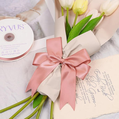 Rose Gold Satin Ribbon, Double Faced 1-1/2 Inch X 25 Yards Rose Gold Ribbon, Premium Satin Ribbons for Gift Wrapping, Crafts, Hair Bow Making, Sewing, Flower Bouquet, Wedding Party Decor