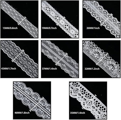 80 Yards White Lace Trim Ribbon,8 Rolls Crochet Sewing Assorted Patterns Vintage Floral Lace Ribbons for Sewing DIY,Gift Wrap,Scrapbooking, Bridal Shower Wedding Decor, 10 Yards Each Roll