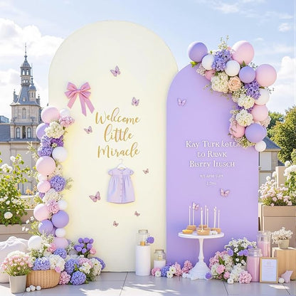 Cream Purple Arch Backdrop Cover Set of 2 Spandex Arch Covers 7.2 and 6ft Wedding Birthday Party Arch Covers Stretchy Backdrop Bridal Baby Shower Biege Lavender Arch Stand Cover