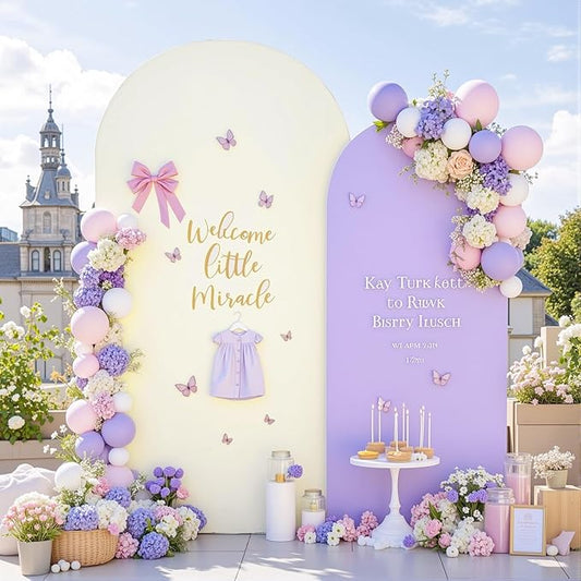 Cream Purple Arch Backdrop Cover Set of 2 Spandex Arch Covers 7.2 and 6ft Wedding Birthday Party Arch Covers Stretchy Backdrop Bridal Baby Shower Biege Lavender Arch Stand Cover