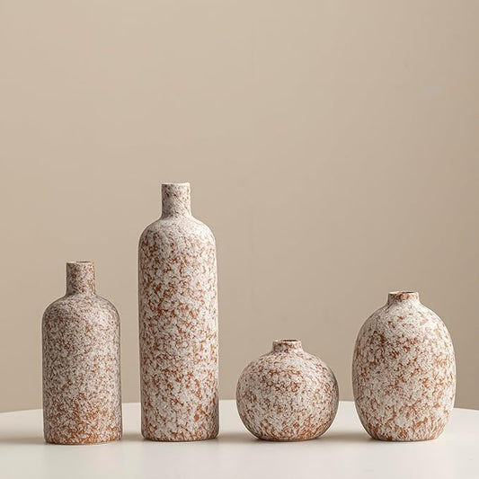 Modern Ceramic Vase Set, Neutral Colors, Decorative Vases for Home Decor, 4 Piece Collection (Stone)