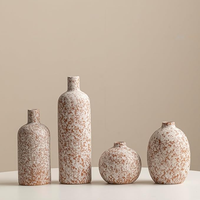 Modern Ceramic Vase Set, Neutral Colors, Decorative Vases for Home Decor, 4 Piece Collection (Stone)