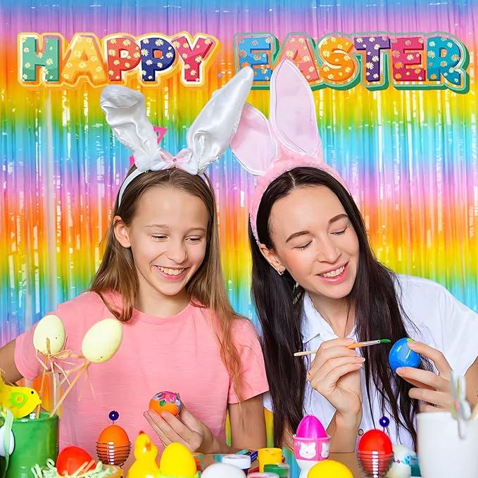BRAVESHINE Colourful Tinsel Fringe Curtains - 2Pcs 3.2x8.2ft Holidays Photo Booths Streamers Backdrop for Christmas/New Years/Princess/Pastel/Girl/Unicorn/Birthday/Baby/Bridal Shower Party Decorations