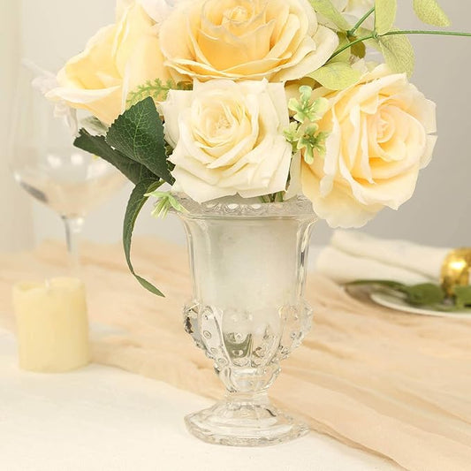 Efavormart 2 Pack Clear Glass Flower Vases in Classic Roman Urn Style, Mini Pedestal Vase Table Centerpieces - 8"