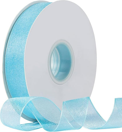 Sheer Organza Ribbon 1 Inch Chiffon Ribbons for Gift Wrapping, Flower Bouquet, 50 Yards/Roll (Blue)