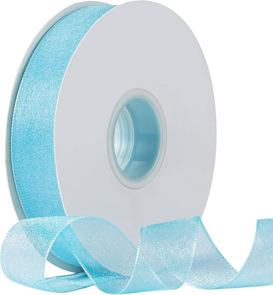 Sheer Organza Ribbon 1 Inch Chiffon Ribbons for Gift Wrapping, Flower Bouquet, 50 Yards/Roll (Blue)