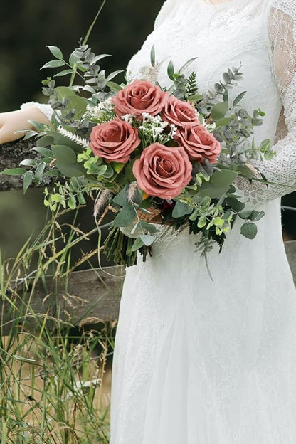 Artificial Rose Flower Dusty Rose Flowers Silk Flowers 12 pcs with Long Stem Silk Roses Bouquet for Wedding Bridal Shower Party Home Decoration