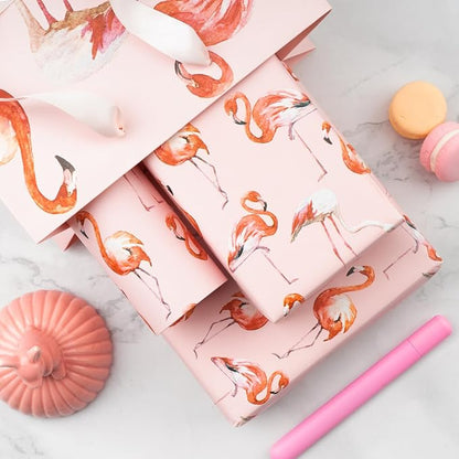 WRAPAHOLIC 30 Inch Flamingo Wrapping Paper Roll - 30 Inch x 33 Feet - Pink Flamingo Summer Wrapping Paper for Kids Girls Women Birthday, Wedding, Baby Shower, Bridal Shower