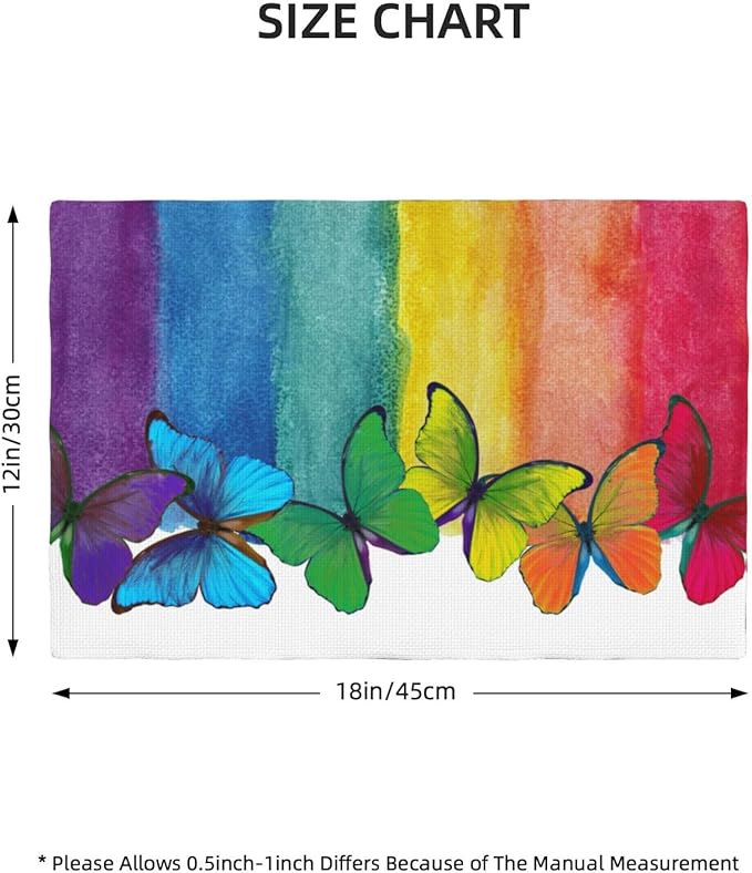 Rainbow Butterfly Placemats Set of 4,Colorful Butterfly Kids Girls Birthday Party Decor Washable for Kitchen Dining Table Heat Resistant Decorative Colth Table Mats 4 PCS, Style-2