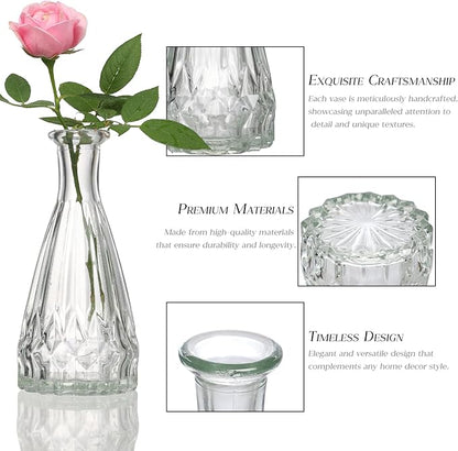 Glass Bud Vase Set of 30 - Small Vases for Flowers in Bulk - Assorted Vintage Crystal Vases for Flowers, Table Centerpieces (Clear, 30 Pcs)
