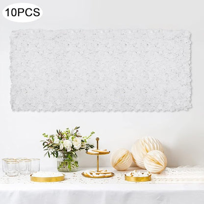 Flower Wall Panels, 10Pcs Artificial Flower Wall 3D Flower Wall Backdrop White Silk Rose Floral Flower Wall Background for Wedding Home (Large Piece White,15.7 * 23.6 in)