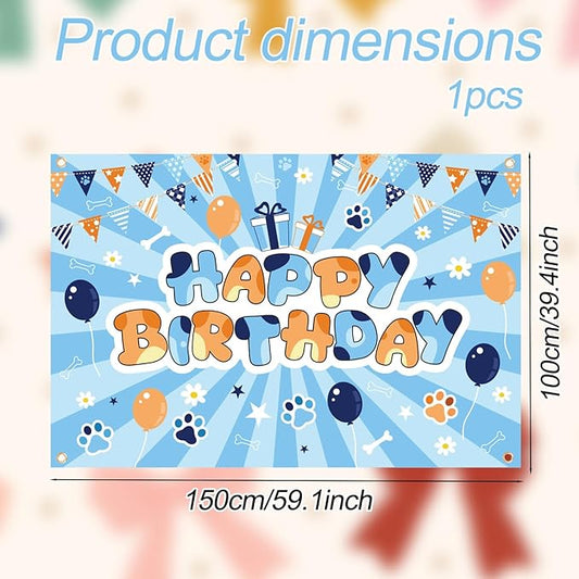 Dog Happy Birthday Backdrop, Cute Cartoon Theme Dog Paw Balloons Pennant Print Wall Backdrop Decor Photo Banner Props for Boys Girls Birthday Party Decorations Supplies