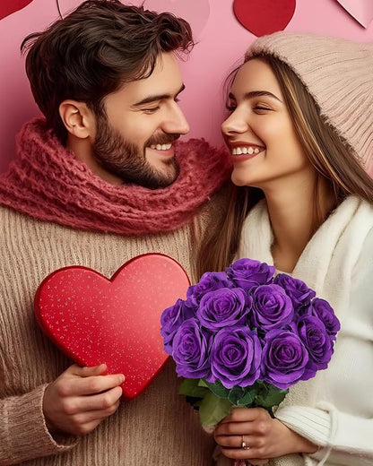 LFF 10pcs Silk Roses Artificial Flowers Fake Long Stem Roses for DIY Wedding Bouquet Home Decoration (Purple)