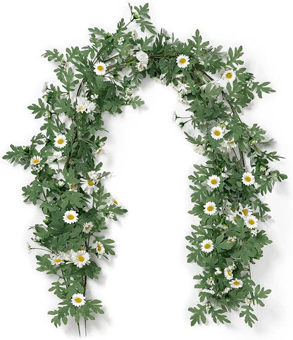 SOMYTING Artificial Daisy Garland Decorative Fake Flower Vine Hanging 5.6Ft Silk Flower Greenery for Home Garden Outdoor Ceremony Wedding Arch Floral Decor (white-2pcs)