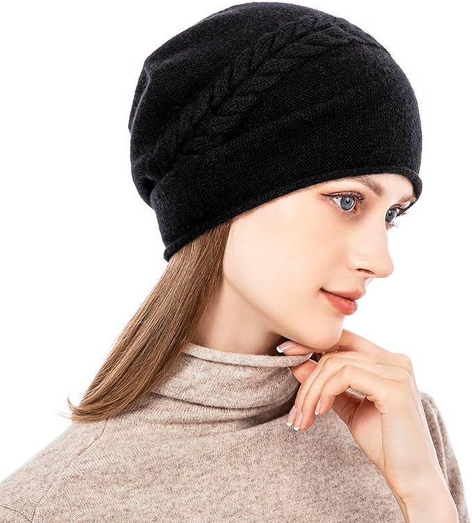 QUEENFUR Knit Slouchy Beanie Hats for Women Cashmere Ski Cap Knitted Wool Soft Warm Winter Hat