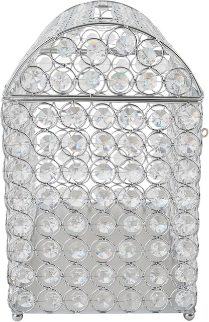 Crystal Wedding Card Box With Heart Lock Silver Treasure Chest Money Card Box Gift Decorative Memory Box for Wedding Birthday Graduation Party Decoration