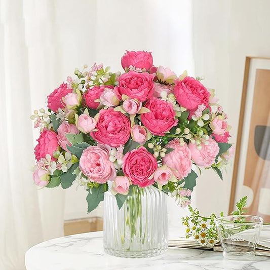 SOMYTING Peonies Artificial Flowers, Fake Flowers Pink Peonies Faux Flowers Vintage Artificial Silk Flower Peonies Bouquets Floral Arrangements Home Wedding Party Coffee Table Decor (Rose Pink, 4PCS)