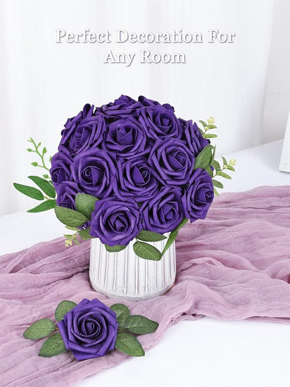 MACTING Artificial Flower Roses 60PCS Real Touch Fake Flowers with Stem Foam Rose for DIY Wedding Bouquet Table Centerpieces Craft Party Holiday Home Spring Valentines Day Decorations,Dusty Purple