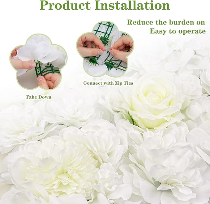 White Flower Wall Backdrop Wedding: 12 Packs 15x15 Inches 3D Floral Rose Wall Panels - Party Event Background Bridal Shower Decorations