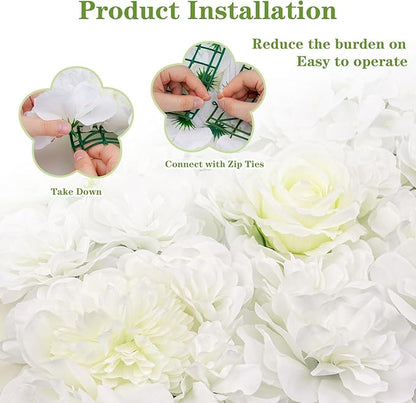 White Flower Wall Backdrop Wedding: 12 Packs 15x15 Inches 3D Floral Rose Wall Panels - Party Event Background Bridal Shower Decorations